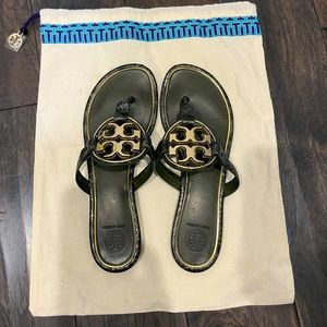 Tory Burch Miller Metal Logo Sandal, Snake embossed leather, Size 8